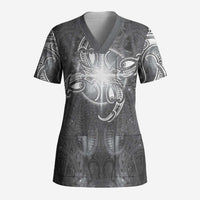 New Zealand Matariki Ururangi Scrub Top Maori Moko Grey Galaxy LT05 Adult Grey - Polynesian Pride
