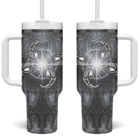 New Zealand Matariki Ururangi Tumbler With Handle Maori Moko Grey Galaxy LT05 One Size: 40 oz Grey - Polynesian Pride