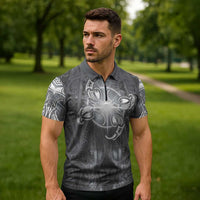 New Zealand Matariki Ururangi Zipper Polo Shirt Maori Moko Grey Galaxy LT05 - Polynesian Pride