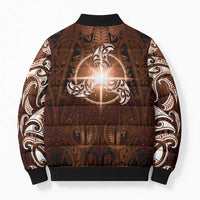 New Zealand Matariki Tupuanuku Bomber Puffer Jacket Maori Moko Brown Galaxy LT05 - Polynesian Pride