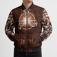 New Zealand Matariki Tupuanuku Bomber Puffer Jacket Maori Moko Brown Galaxy LT05 - Polynesian Pride