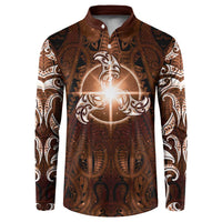 New Zealand Matariki Tupuanuku Button Sweatshirt Maori Moko Brown Galaxy LT05 Brown - Polynesian Pride