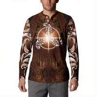 New Zealand Matariki Tupuanuku Button Sweatshirt Maori Moko Brown Galaxy LT05 - Polynesian Pride