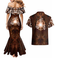 New Zealand Matariki Tupuanuku Couples Matching Mermaid Dress and Hawaiian Shirt Maori Moko Brown Galaxy
