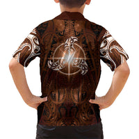 New Zealand Matariki Tupuanuku Family Matching Long Sleeve Bodycon Dress and Hawaiian Shirt Maori Moko Brown Galaxy