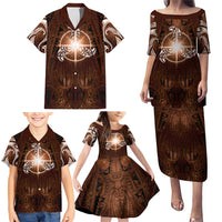 New Zealand Matariki Tupuanuku Family Matching Puletasi and Hawaiian Shirt Maori Moko Brown Galaxy