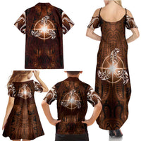 New Zealand Matariki Tupuanuku Family Matching Summer Maxi Dress and Hawaiian Shirt Maori Moko Brown Galaxy