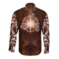 New Zealand Matariki Tupuanuku Long Sleeve Button Shirt Maori Moko Brown Galaxy LT05 - Polynesian Pride