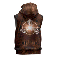 New Zealand Matariki Tupuanuku Sleeveless Zip Hoodie Maori Moko Brown Galaxy
