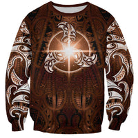 New Zealand Matariki Tupuanuku Sweatshirt Maori Moko Brown Galaxy LT05 Unisex Brown - Polynesian Pride