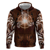 New Zealand Matariki Tupuanuku Zip Hoodie Maori Moko Brown Galaxy