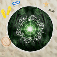 New Zealand Matariki Tupuarangi Beach Blanket Maori Moko Green Galaxy LT05 One Size 150cm Green - Polynesian Pride