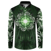 New Zealand Matariki Tupuarangi Button Sweatshirt Maori Moko Green Galaxy LT05 Green - Polynesian Pride