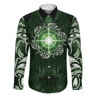 New Zealand Matariki Tupuarangi Family Matching Long Sleeve Bodycon Dress and Hawaiian Shirt Maori Moko Green Galaxy
