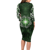 New Zealand Matariki Tupuarangi Family Matching Long Sleeve Bodycon Dress and Hawaiian Shirt Maori Moko Green Galaxy