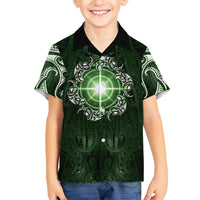 New Zealand Matariki Tupuarangi Family Matching Long Sleeve Bodycon Dress and Hawaiian Shirt Maori Moko Green Galaxy