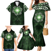 New Zealand Matariki Tupuarangi Family Matching Mermaid Dress and Hawaiian Shirt Maori Moko Green Galaxy