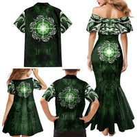 New Zealand Matariki Tupuarangi Family Matching Mermaid Dress and Hawaiian Shirt Maori Moko Green Galaxy