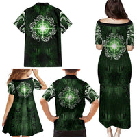 New Zealand Matariki Tupuarangi Family Matching Puletasi and Hawaiian Shirt Maori Moko Green Galaxy