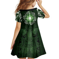 New Zealand Matariki Tupuarangi Kid Short Sleeve Dress Maori Moko Green Galaxy