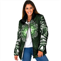 New Zealand Matariki Tupuarangi Padded Jacket Maori Moko Green Galaxy LT05 Women Green - Polynesian Pride