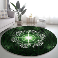 New Zealand Matariki Tupuarangi Round Carpet Maori Moko Green Galaxy LT05 - Polynesian Pride