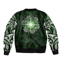 New Zealand Matariki Tupuarangi Sleeve Zip Bomber Jacket Maori Moko Green Galaxy LT05 - Polynesian Pride