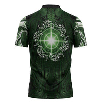 New Zealand Matariki Tupuarangi Zipper Polo Shirt Maori Moko Green Galaxy