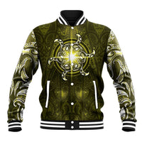 New Zealand Matariki Hiwaiterangi Baseball Jacket Maori Moko Yellow Galaxy LT05 Unisex Yellow - Polynesian Pride