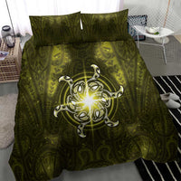 New Zealand Matariki Hiwaiterangi Bedding Set Maori Moko Yellow Galaxy LT05 - Polynesian Pride