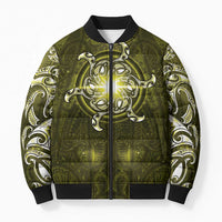 New Zealand Matariki Hiwaiterangi Bomber Puffer Jacket Maori Moko Yellow Galaxy LT05 Unisex Yellow - Polynesian Pride