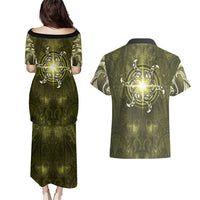 New Zealand Matariki Hiwaiterangi Couples Matching Puletasi and Hawaiian Shirt Maori Moko Yellow Galaxy