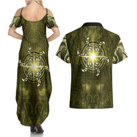New Zealand Matariki Hiwaiterangi Couples Matching Summer Maxi Dress and Hawaiian Shirt Maori Moko Yellow Galaxy