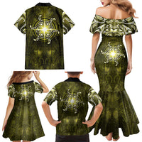 New Zealand Matariki Hiwaiterangi Family Matching Mermaid Dress and Hawaiian Shirt Maori Moko Yellow Galaxy