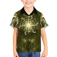 New Zealand Matariki Hiwaiterangi Family Matching Summer Maxi Dress and Hawaiian Shirt Maori Moko Yellow Galaxy