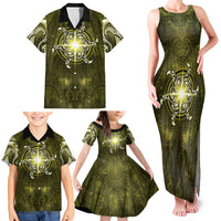 New Zealand Matariki Hiwaiterangi Family Matching Tank Maxi Dress and Hawaiian Shirt Maori Moko Yellow Galaxy
