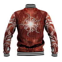 New Zealand Matariki Pohutukawa Baseball Jacket Maori Moko Red Galaxy LT05 - Polynesian Pride