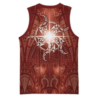 New Zealand Matariki Pohutukawa Basketball Jersey Maori Moko Red Galaxy LT05 - Polynesian Pride