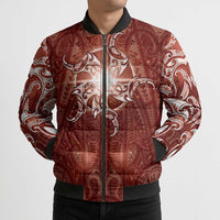 New Zealand Matariki Pohutukawa Bomber Puffer Jacket Maori Moko Red Galaxy LT05 - Polynesian Pride
