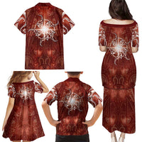 New Zealand Matariki Pohutukawa Family Matching Puletasi and Hawaiian Shirt Maori Moko Red Galaxy