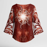 New Zealand Matariki Pohutukawa Kimono Sleeve Blouse Maori Moko Red Galaxy LT05 - Polynesian Pride