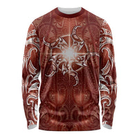 New Zealand Matariki Pohutukawa Long Sleeve Shirt Maori Moko Red Galaxy LT05 Unisex Red - Polynesian Pride