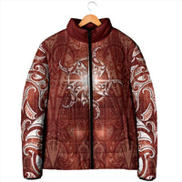 New Zealand Matariki Pohutukawa Padded Jacket Maori Moko Red Galaxy LT05 - Polynesian Pride