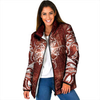 New Zealand Matariki Pohutukawa Padded Jacket Maori Moko Red Galaxy LT05 Women Red - Polynesian Pride
