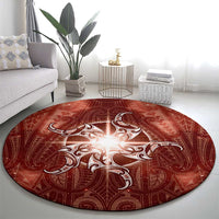 New Zealand Matariki Pohutukawa Round Carpet Maori Moko Red Galaxy LT05 - Polynesian Pride