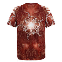 New Zealand Matariki Pohutukawa Rugby Jersey Maori Moko Red Galaxy LT05 - Polynesian Pride