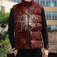 New Zealand Matariki Pohutukawa Sleeveless Puffer Jacket Maori Moko Red Galaxy LT05 - Polynesian Pride
