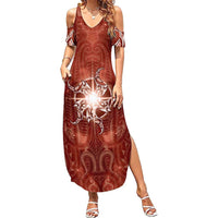 New Zealand Matariki Pohutukawa Summer Maxi Dress Maori Moko Red Galaxy