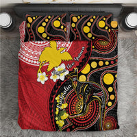 Papua New Guinea And Australia Aboriginal Bedding Set Bird Of Paradise And Kangaroo Together LT05 Red - Polynesian Pride