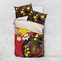 Papua New Guinea And Australia Aboriginal Bedding Set Bird Of Paradise And Kangaroo Together LT05 US Twin 172cm x 218cm Red - Polynesian Pride